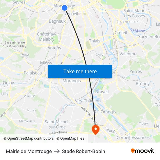 Mairie de Montrouge to Stade Robert-Bobin map