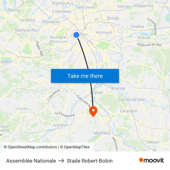 Assemblée Nationale to Stade Robert-Bobin map