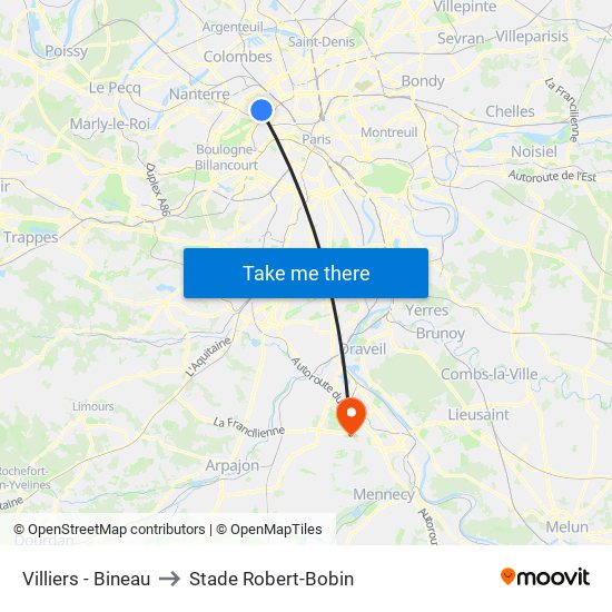 Villiers - Bineau to Stade Robert-Bobin map