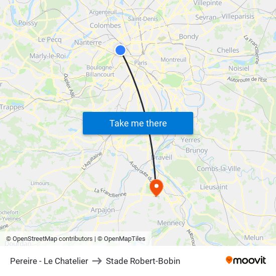 Pereire - Le Chatelier to Stade Robert-Bobin map