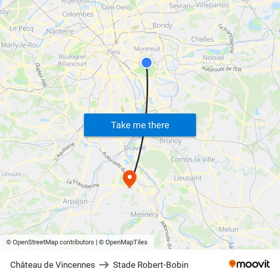 Château de Vincennes to Stade Robert-Bobin map