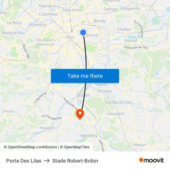 Porte Des Lilas to Stade Robert-Bobin map