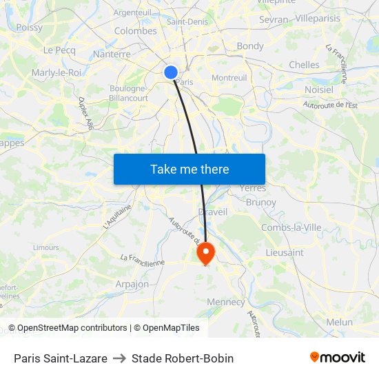 Paris Saint-Lazare to Stade Robert-Bobin map