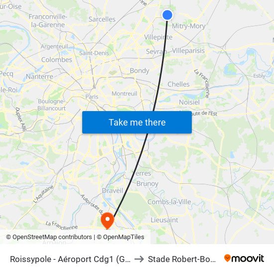 Roissypole - Aéroport Cdg1 (G1) to Stade Robert-Bobin map