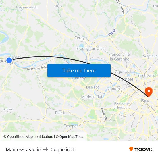 Mantes-La-Jolie to Coquelicot map