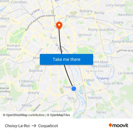 Choisy-Le-Roi to Coquelicot map