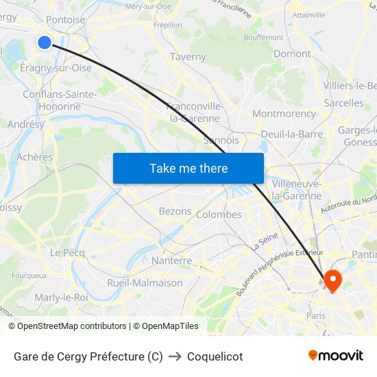 Gare de Cergy Préfecture (C) to Coquelicot map