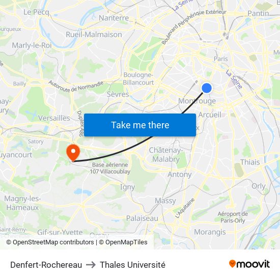 Denfert-Rochereau to Thales Université map