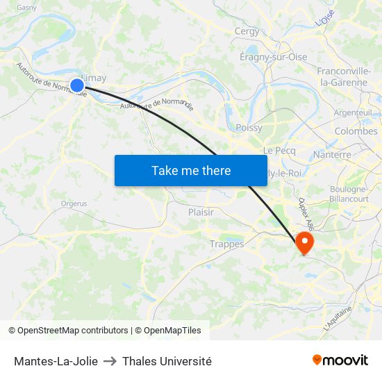 Mantes-La-Jolie to Thales Université map