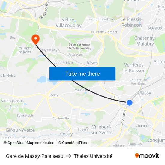 Gare de Massy-Palaiseau to Thales Université map