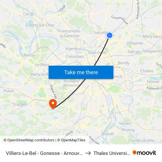 Villiers-Le-Bel - Gonesse - Arnouville to Thales Université map