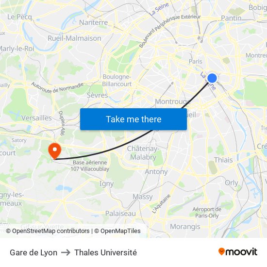 Gare de Lyon to Thales Université map