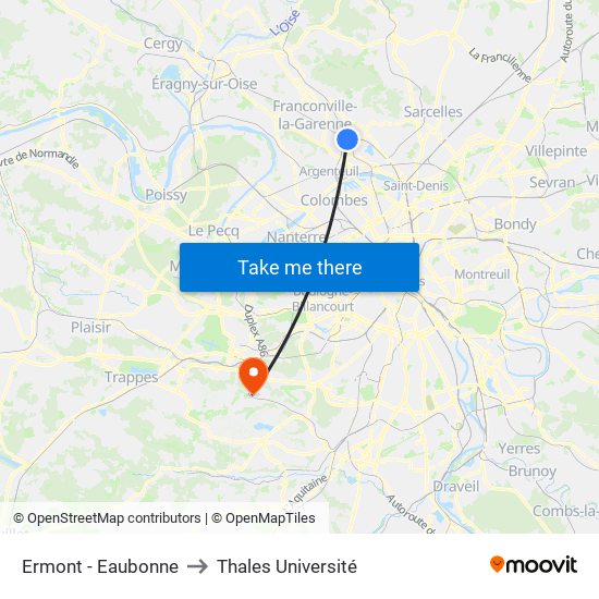 Ermont - Eaubonne to Thales Université map