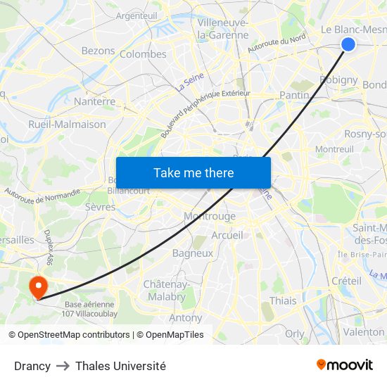 Drancy to Thales Université map