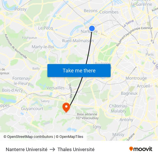 Nanterre Université to Thales Université map