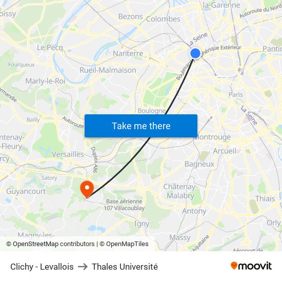 Clichy - Levallois to Thales Université map