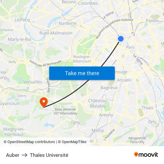 Auber to Thales Université map