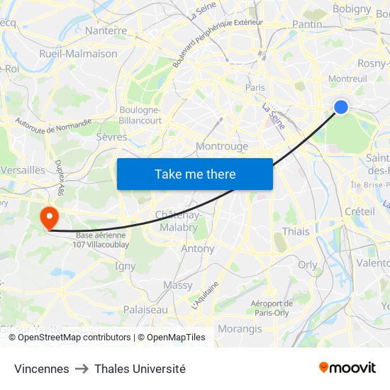 Vincennes to Thales Université map