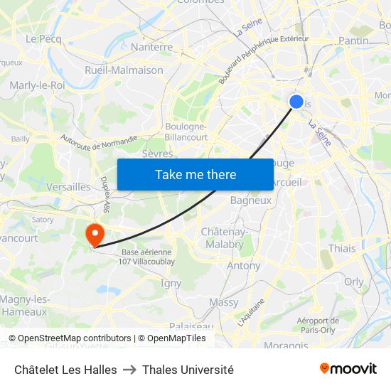 Châtelet Les Halles to Thales Université map
