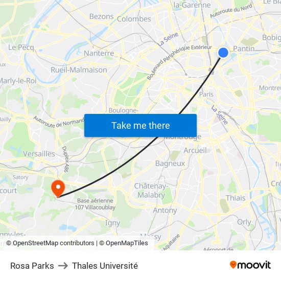 Rosa Parks to Thales Université map