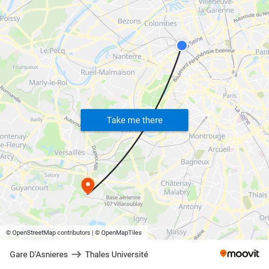 Gare D'Asnieres to Thales Université map