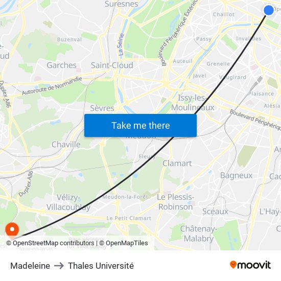 Madeleine to Thales Université map