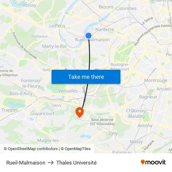 Rueil-Malmaison to Thales Université map