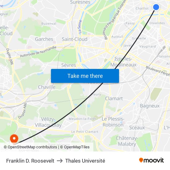 Franklin D. Roosevelt to Thales Université map