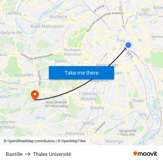 Bastille to Thales Université map