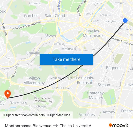 Montparnasse-Bienvenue to Thales Université map