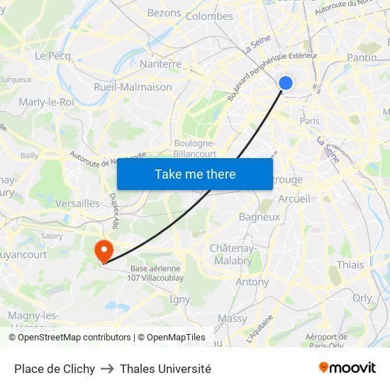 Place de Clichy to Thales Université map