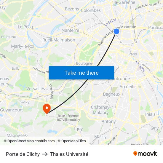 Porte de Clichy to Thales Université map