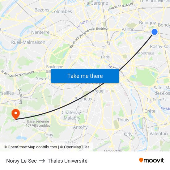 Noisy-Le-Sec to Thales Université map