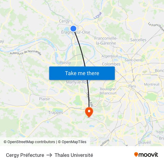 Cergy Préfecture to Thales Université map