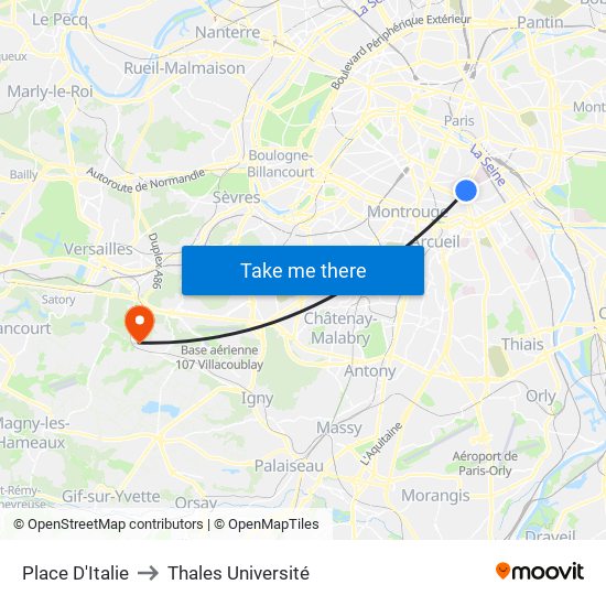 Place D'Italie to Thales Université map