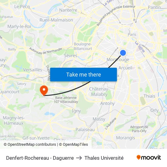Denfert-Rochereau - Daguerre to Thales Université map