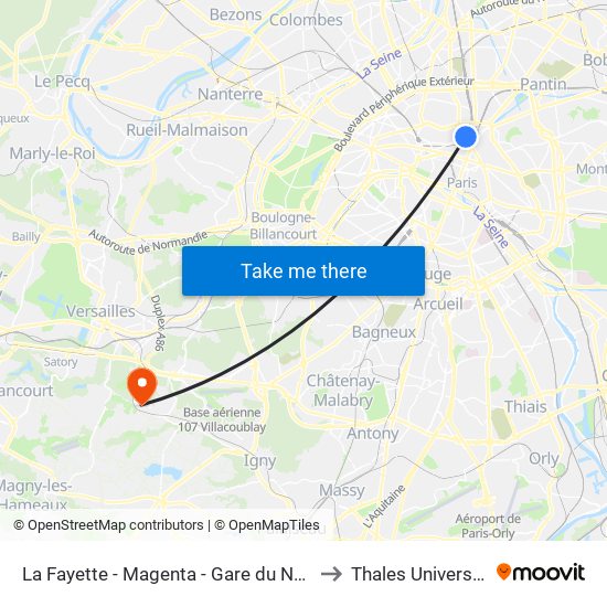 La Fayette - Magenta - Gare du Nord to Thales Université map