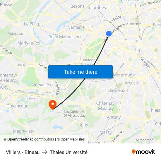 Villiers - Bineau to Thales Université map