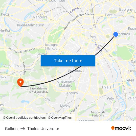 Gallieni to Thales Université map