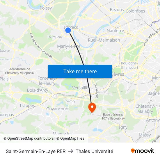 Saint-Germain-En-Laye RER to Thales Université map