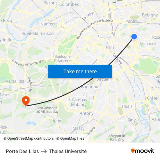 Porte Des Lilas to Thales Université map