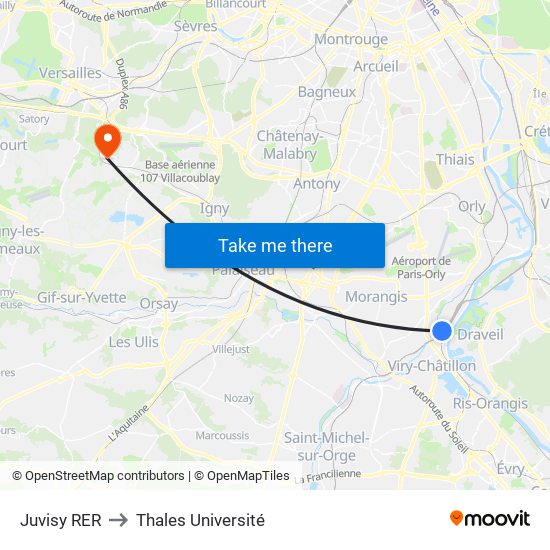 Juvisy RER to Thales Université map