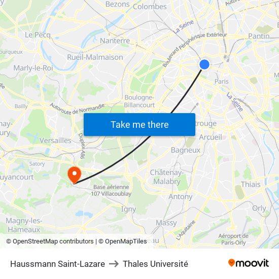 Haussmann Saint-Lazare to Thales Université map