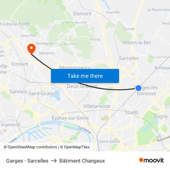 Garges - Sarcelles to Bâtiment Changeux map