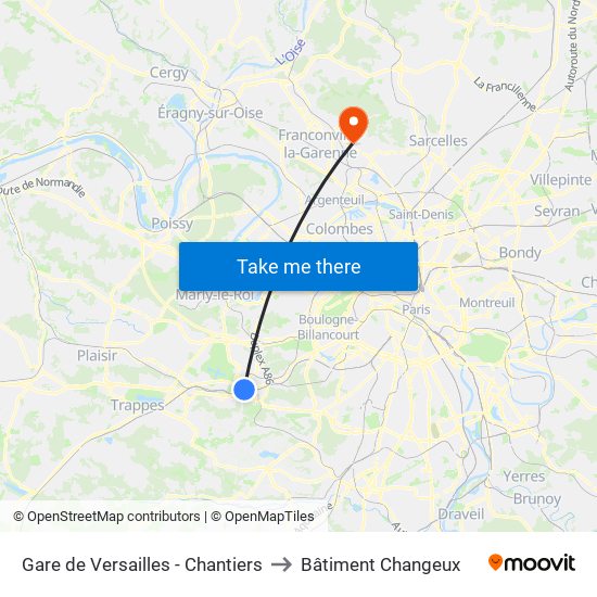 Gare de Versailles - Chantiers to Bâtiment Changeux map