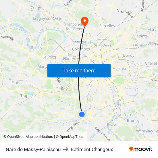 Gare de Massy-Palaiseau to Bâtiment Changeux map
