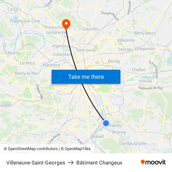 Villeneuve-Saint-Georges to Bâtiment Changeux map