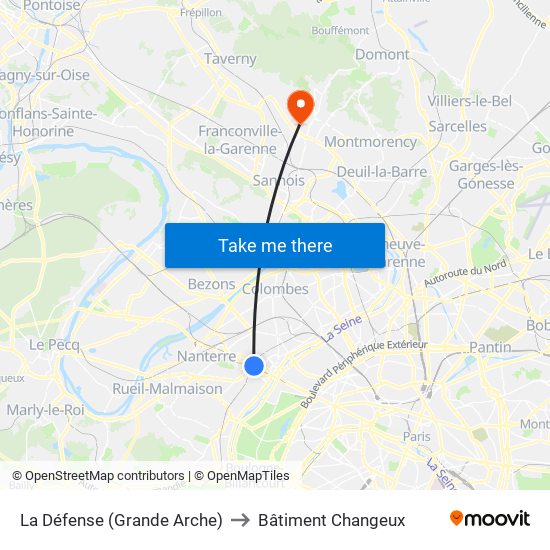 La Défense (Grande Arche) to Bâtiment Changeux map
