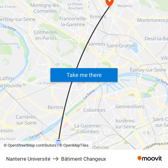 Nanterre Université to Bâtiment Changeux map