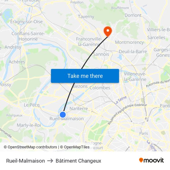 Rueil-Malmaison to Bâtiment Changeux map